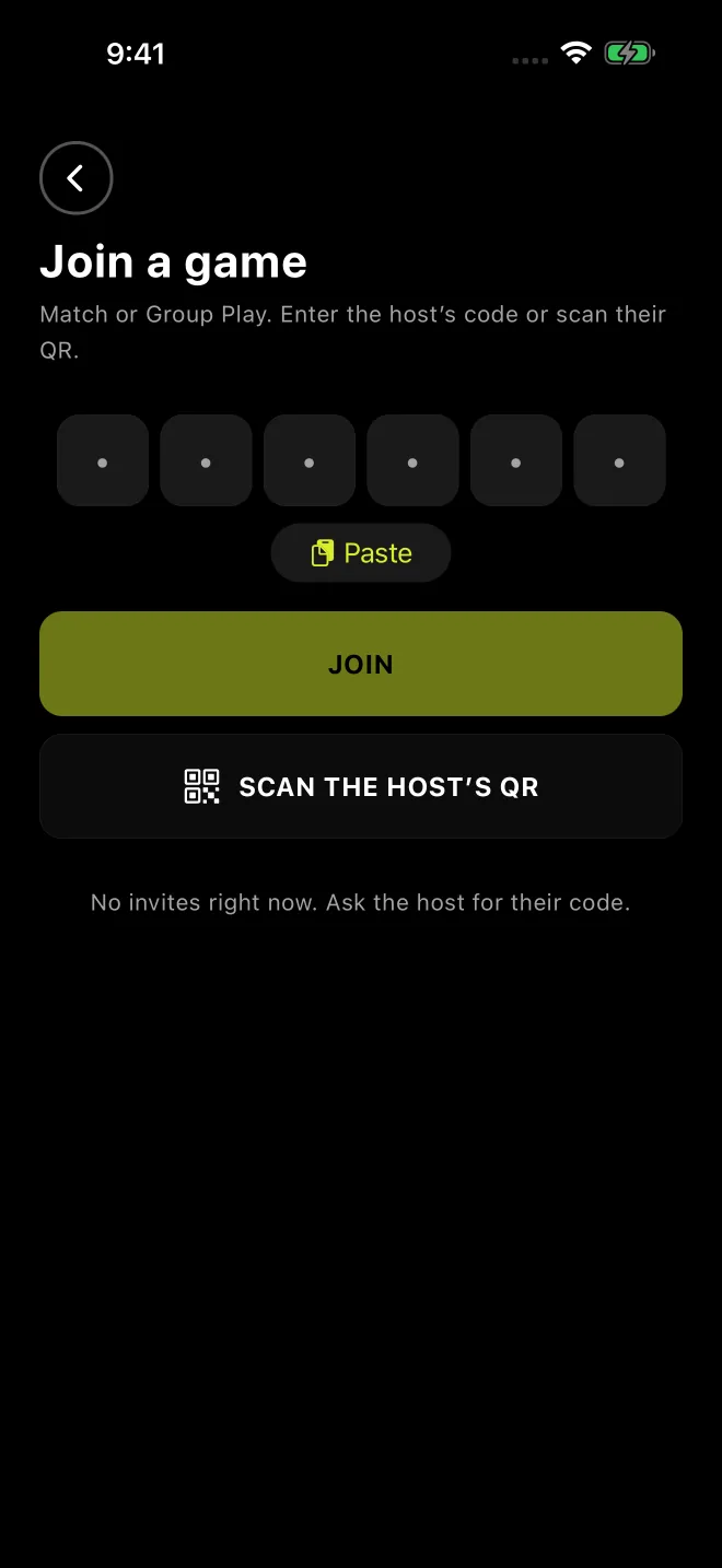 Joining a game with a six-character code