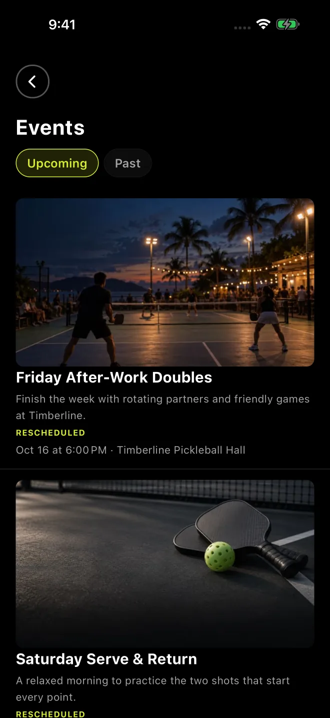 Upcoming events with photos