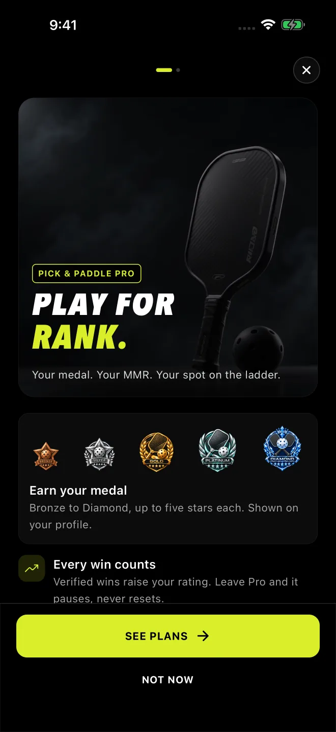 The Pro screen: Play for rank.